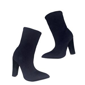 Black Sock Pointy Boot  W/ Suede Heel